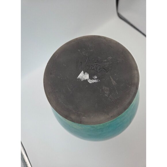 Vintage Artist Signed Joe Winter Raku Fired Turqoise Studio Pottery Vessel - Picture 7 of 7